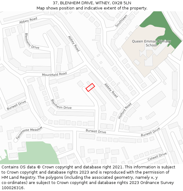 37, BLENHEIM DRIVE, WITNEY, OX28 5LN: Location map and indicative extent of plot