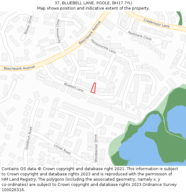 37, BLUEBELL LANE, POOLE, BH17 7YU: Location map and indicative extent of plot