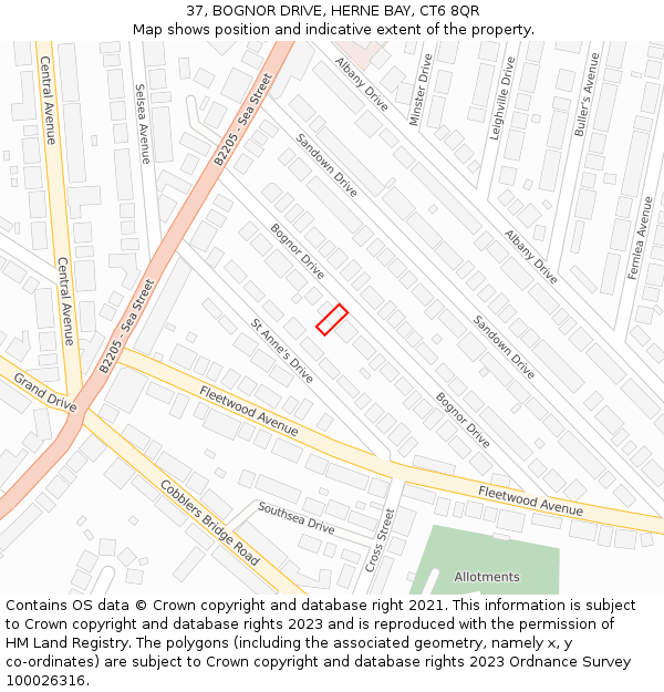 37, BOGNOR DRIVE, HERNE BAY, CT6 8QR: Location map and indicative extent of plot