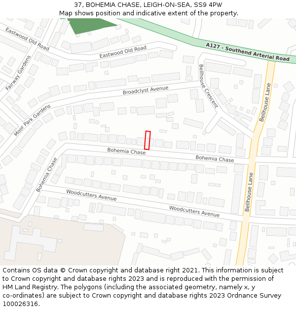 37, BOHEMIA CHASE, LEIGH-ON-SEA, SS9 4PW: Location map and indicative extent of plot