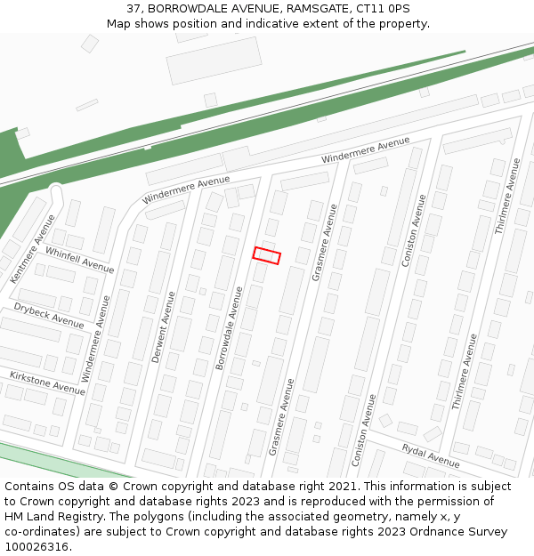 37, BORROWDALE AVENUE, RAMSGATE, CT11 0PS: Location map and indicative extent of plot