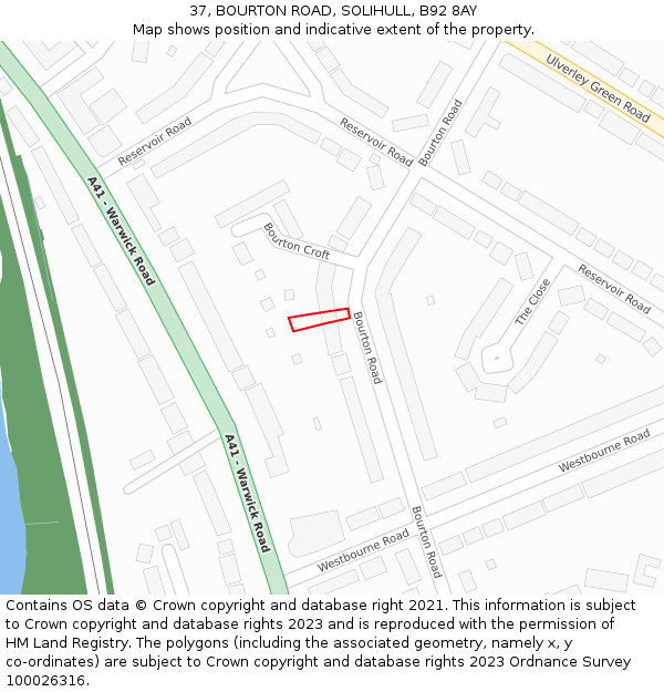 37, BOURTON ROAD, SOLIHULL, B92 8AY: Location map and indicative extent of plot