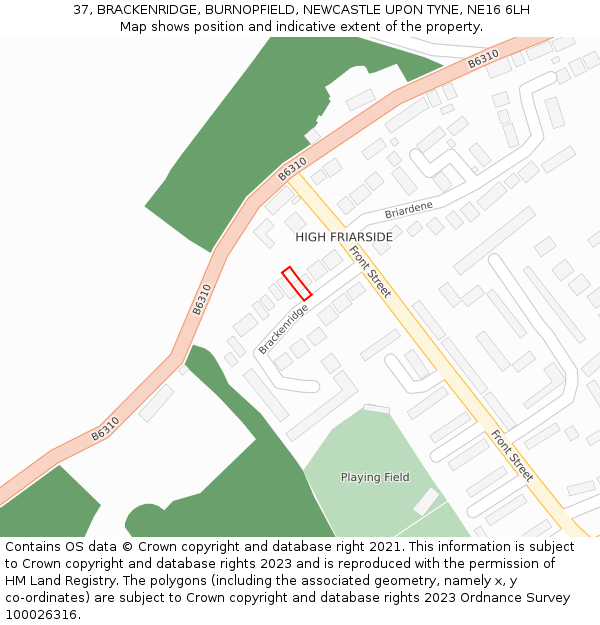 37, BRACKENRIDGE, BURNOPFIELD, NEWCASTLE UPON TYNE, NE16 6LH: Location map and indicative extent of plot