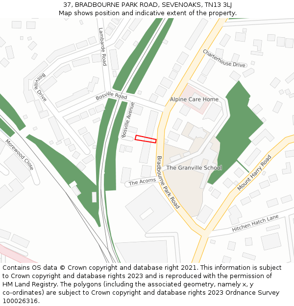 37, BRADBOURNE PARK ROAD, SEVENOAKS, TN13 3LJ: Location map and indicative extent of plot