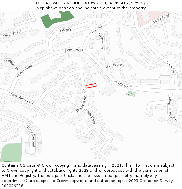 37, BRADWELL AVENUE, DODWORTH, BARNSLEY, S75 3QU: Location map and indicative extent of plot