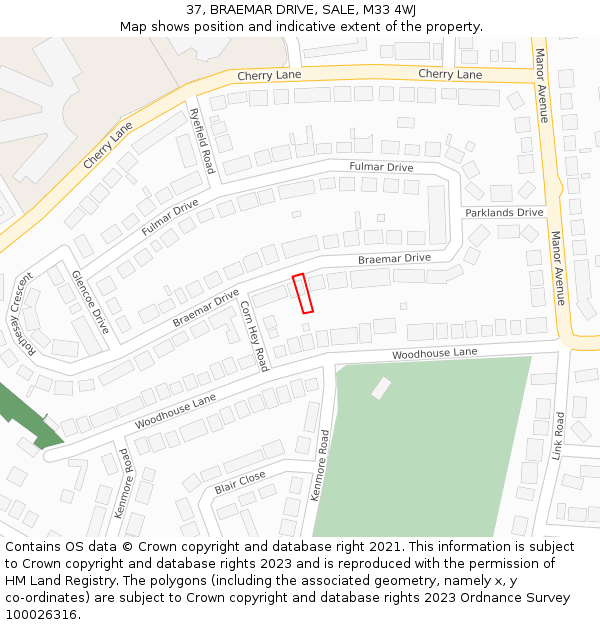 37, BRAEMAR DRIVE, SALE, M33 4WJ: Location map and indicative extent of plot