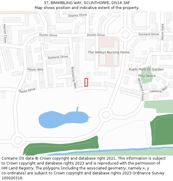 37, BRAMBLING WAY, SCUNTHORPE, DN16 3AF: Location map and indicative extent of plot