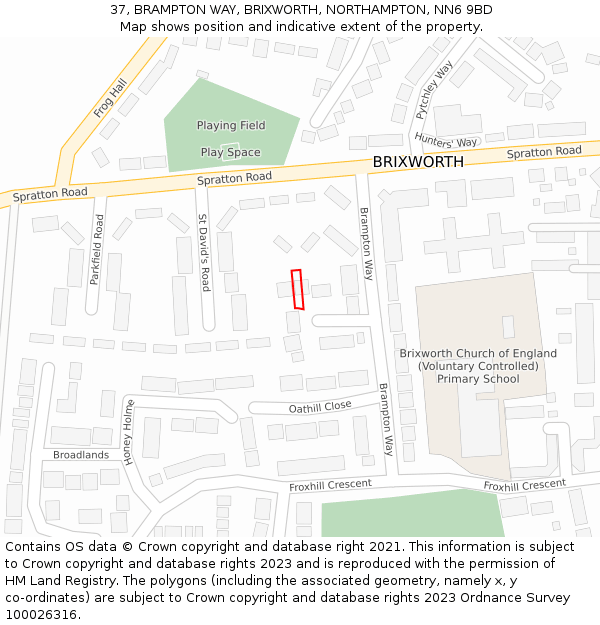 37, BRAMPTON WAY, BRIXWORTH, NORTHAMPTON, NN6 9BD: Location map and indicative extent of plot