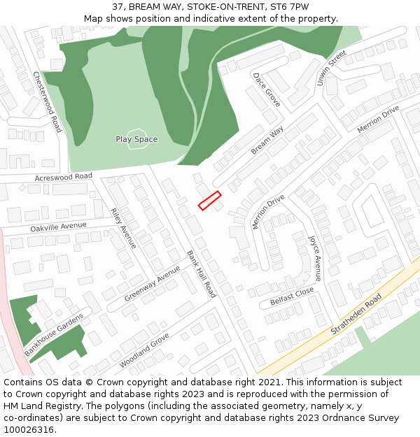 37, BREAM WAY, STOKE-ON-TRENT, ST6 7PW: Location map and indicative extent of plot