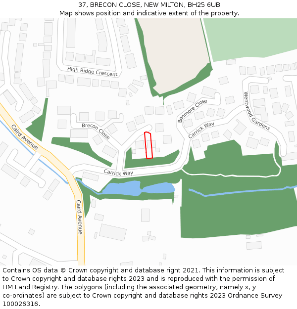 37, BRECON CLOSE, NEW MILTON, BH25 6UB: Location map and indicative extent of plot