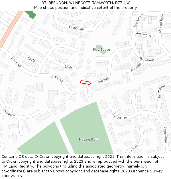 37, BRENDON, WILNECOTE, TAMWORTH, B77 4JW: Location map and indicative extent of plot