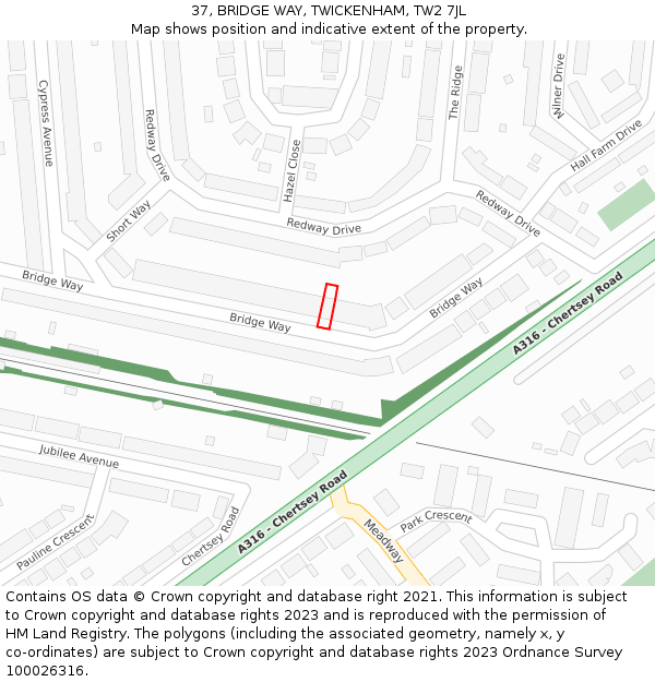 37, BRIDGE WAY, TWICKENHAM, TW2 7JL: Location map and indicative extent of plot