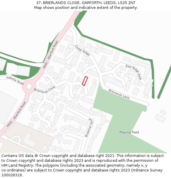 37, BRIERLANDS CLOSE, GARFORTH, LEEDS, LS25 2NT: Location map and indicative extent of plot