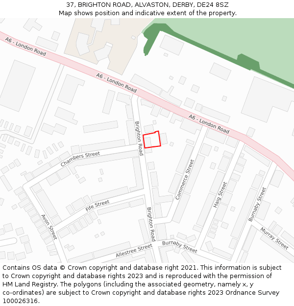 37, BRIGHTON ROAD, ALVASTON, DERBY, DE24 8SZ: Location map and indicative extent of plot