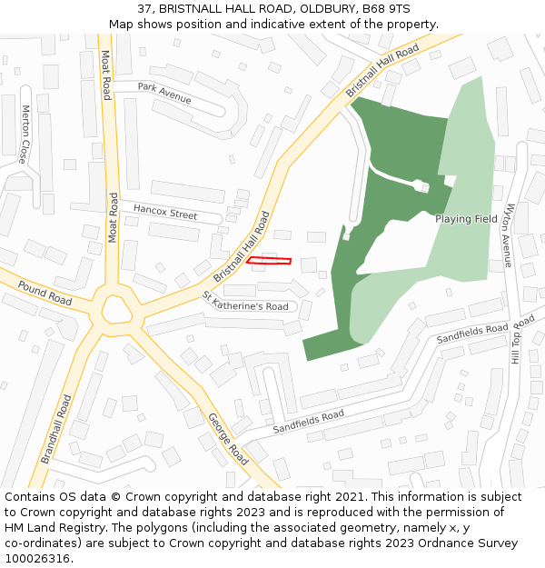 37, BRISTNALL HALL ROAD, OLDBURY, B68 9TS: Location map and indicative extent of plot