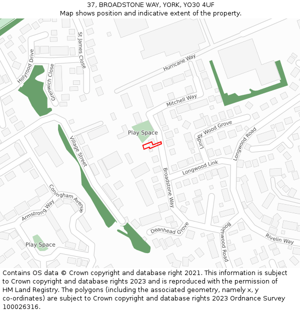 37, BROADSTONE WAY, YORK, YO30 4UF: Location map and indicative extent of plot