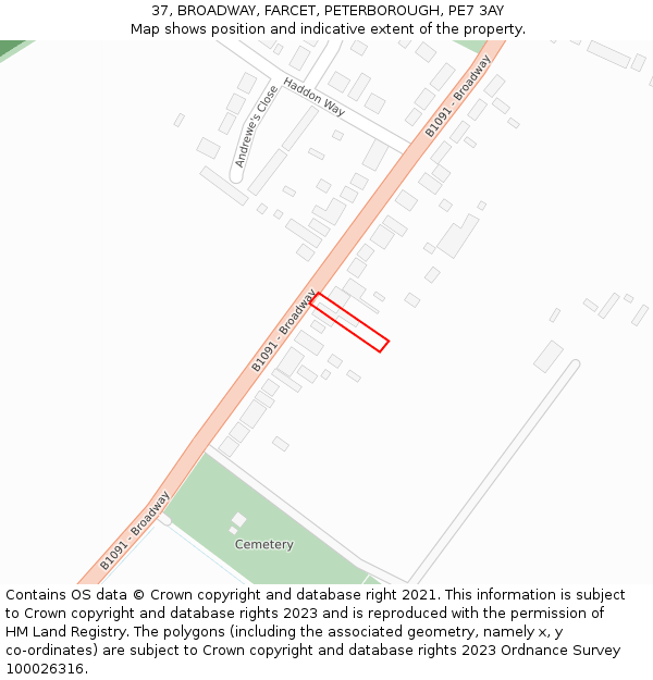37, BROADWAY, FARCET, PETERBOROUGH, PE7 3AY: Location map and indicative extent of plot