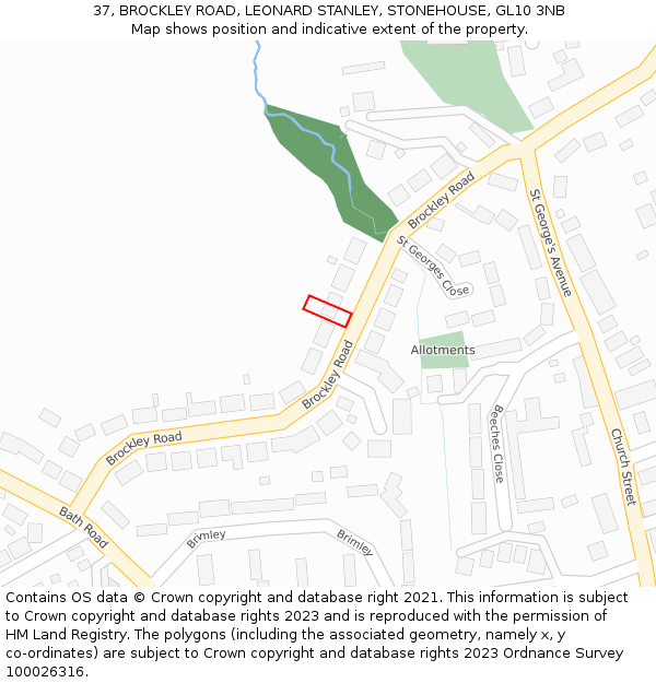 37, BROCKLEY ROAD, LEONARD STANLEY, STONEHOUSE, GL10 3NB: Location map and indicative extent of plot