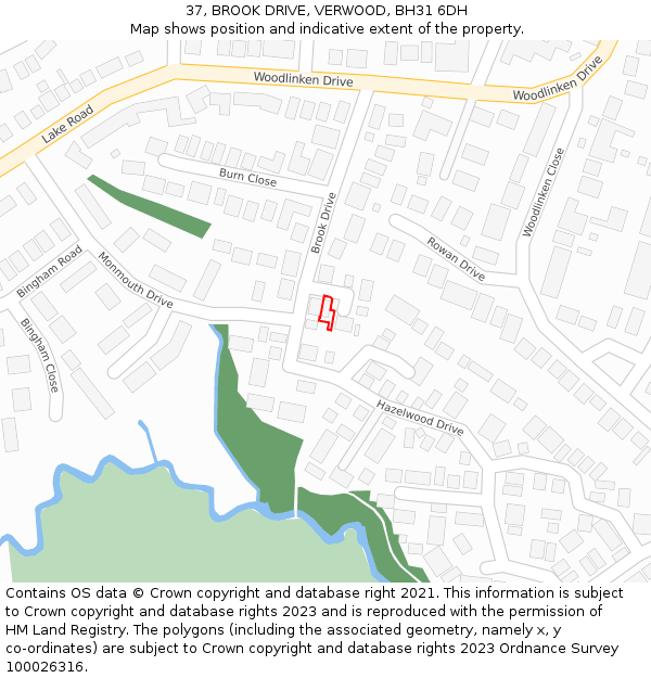 37, BROOK DRIVE, VERWOOD, BH31 6DH: Location map and indicative extent of plot