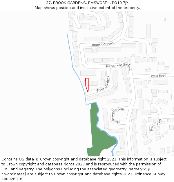 37, BROOK GARDENS, EMSWORTH, PO10 7JY: Location map and indicative extent of plot