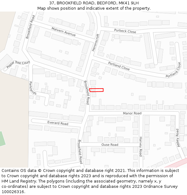 37, BROOKFIELD ROAD, BEDFORD, MK41 9LH: Location map and indicative extent of plot