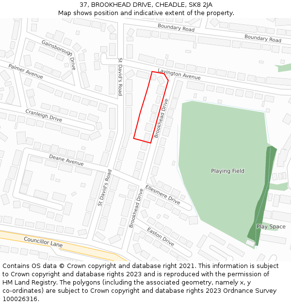 37, BROOKHEAD DRIVE, CHEADLE, SK8 2JA: Location map and indicative extent of plot