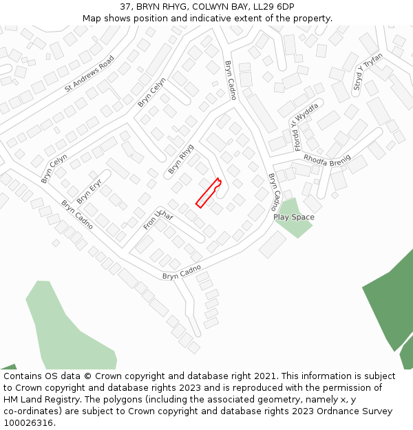 37, BRYN RHYG, COLWYN BAY, LL29 6DP: Location map and indicative extent of plot