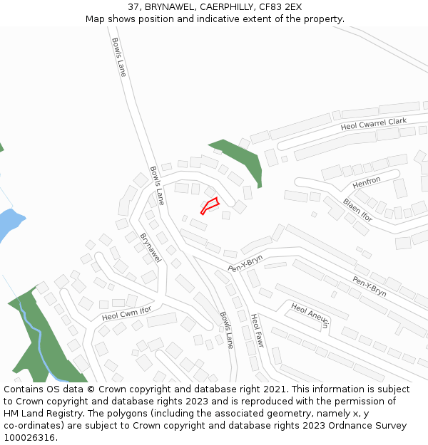 37, BRYNAWEL, CAERPHILLY, CF83 2EX: Location map and indicative extent of plot