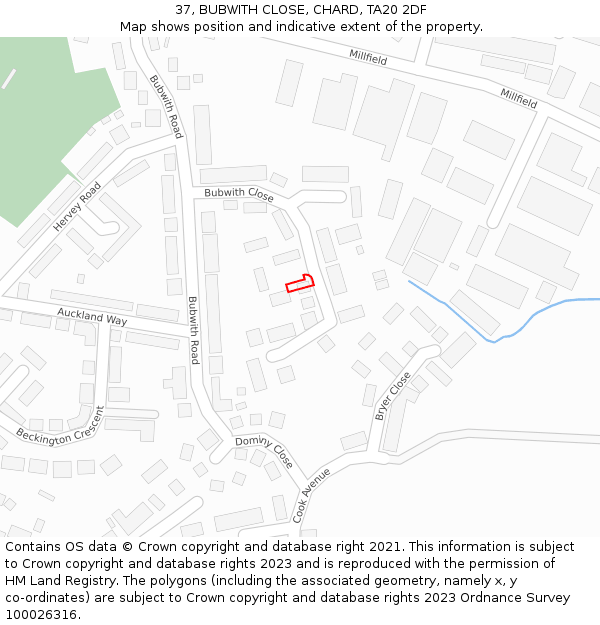 37, BUBWITH CLOSE, CHARD, TA20 2DF: Location map and indicative extent of plot