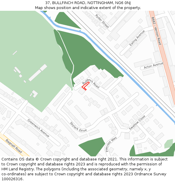 37, BULLFINCH ROAD, NOTTINGHAM, NG6 0NJ: Location map and indicative extent of plot