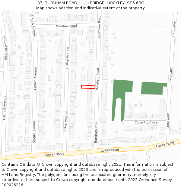 37, BURNHAM ROAD, HULLBRIDGE, HOCKLEY, SS5 6BG: Location map and indicative extent of plot