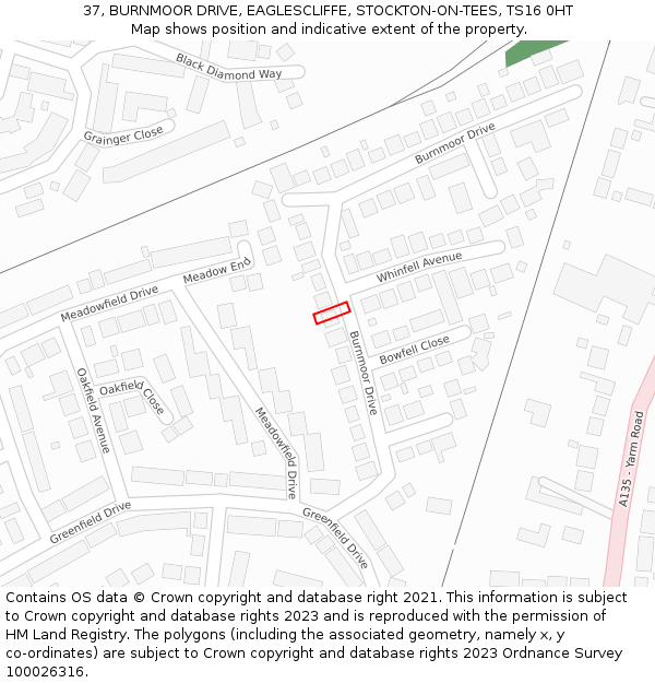 37, BURNMOOR DRIVE, EAGLESCLIFFE, STOCKTON-ON-TEES, TS16 0HT: Location map and indicative extent of plot