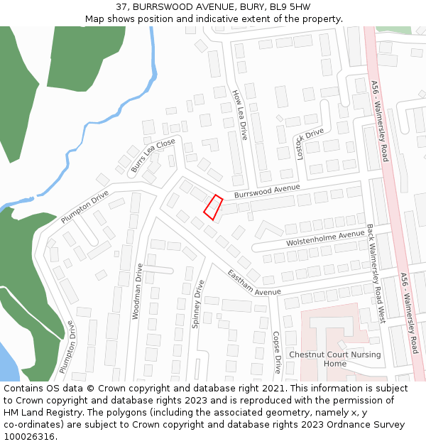 37, BURRSWOOD AVENUE, BURY, BL9 5HW: Location map and indicative extent of plot