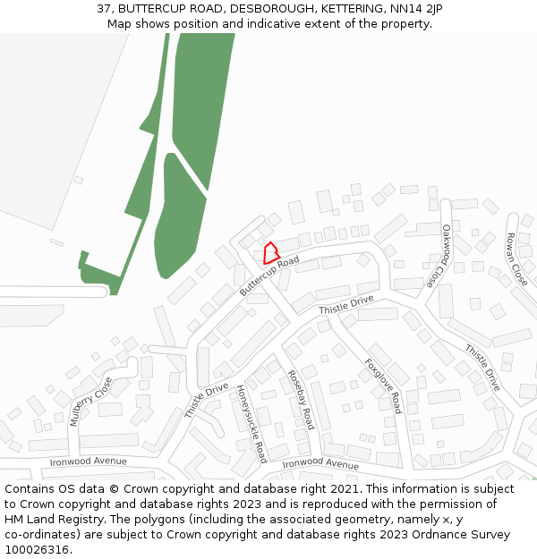 37, BUTTERCUP ROAD, DESBOROUGH, KETTERING, NN14 2JP: Location map and indicative extent of plot