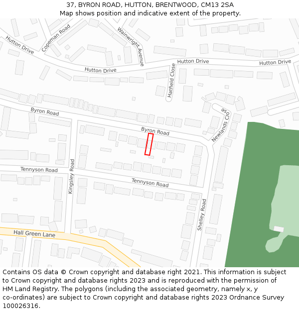 37, BYRON ROAD, HUTTON, BRENTWOOD, CM13 2SA: Location map and indicative extent of plot