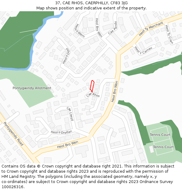 37, CAE RHOS, CAERPHILLY, CF83 3JG: Location map and indicative extent of plot
