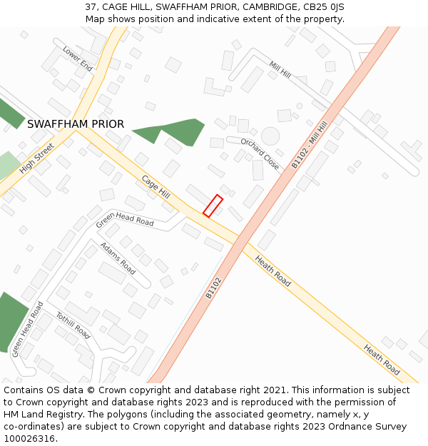 37, CAGE HILL, SWAFFHAM PRIOR, CAMBRIDGE, CB25 0JS: Location map and indicative extent of plot