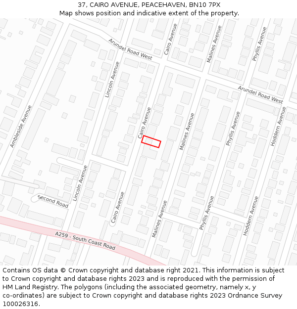 37, CAIRO AVENUE, PEACEHAVEN, BN10 7PX: Location map and indicative extent of plot