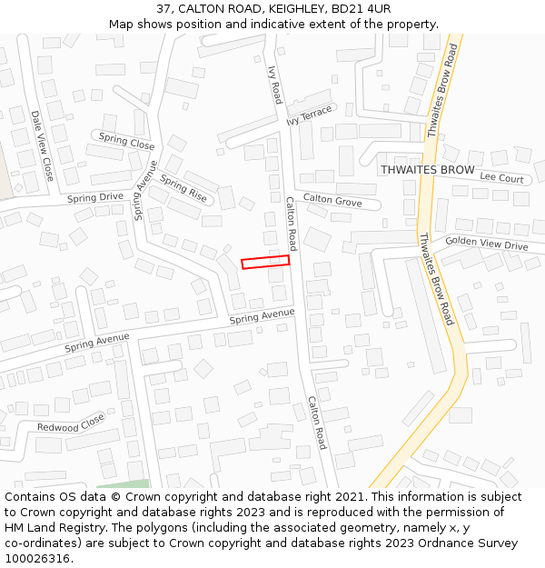 37, CALTON ROAD, KEIGHLEY, BD21 4UR: Location map and indicative extent of plot