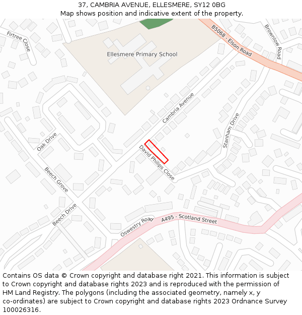 37, CAMBRIA AVENUE, ELLESMERE, SY12 0BG: Location map and indicative extent of plot