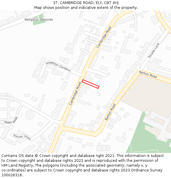 37, CAMBRIDGE ROAD, ELY, CB7 4HJ: Location map and indicative extent of plot