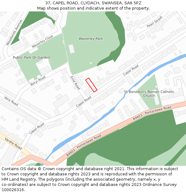 37, CAPEL ROAD, CLYDACH, SWANSEA, SA6 5PZ: Location map and indicative extent of plot