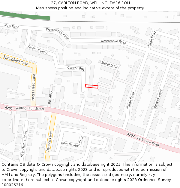 37, CARLTON ROAD, WELLING, DA16 1QH: Location map and indicative extent of plot