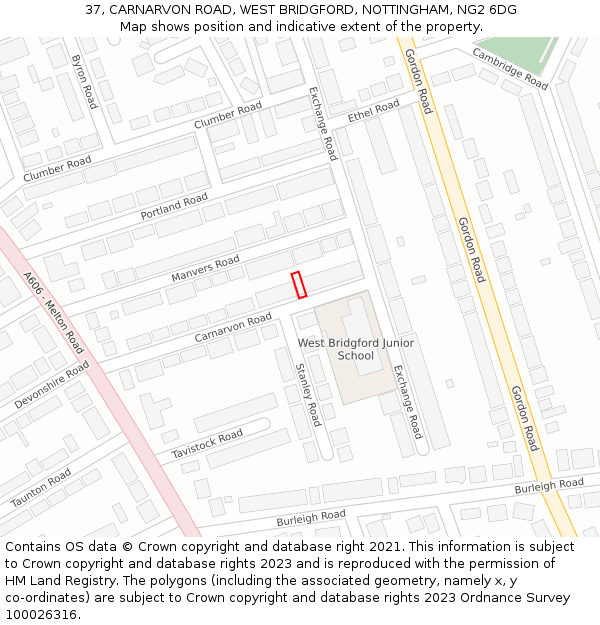 37, CARNARVON ROAD, WEST BRIDGFORD, NOTTINGHAM, NG2 6DG: Location map and indicative extent of plot