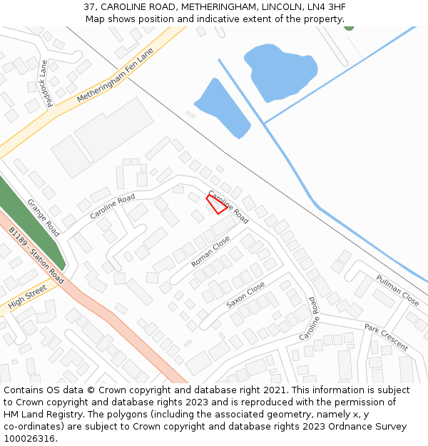 37, CAROLINE ROAD, METHERINGHAM, LINCOLN, LN4 3HF: Location map and indicative extent of plot