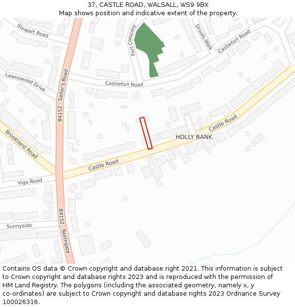 37, CASTLE ROAD, WALSALL, WS9 9BX: Location map and indicative extent of plot