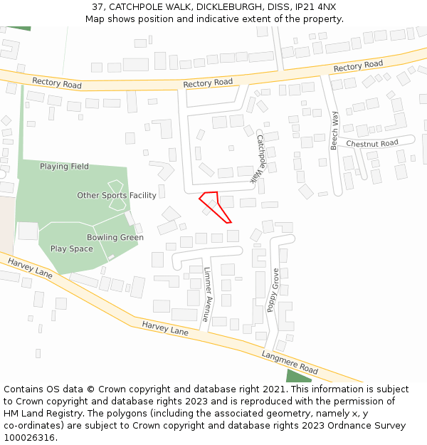37, CATCHPOLE WALK, DICKLEBURGH, DISS, IP21 4NX: Location map and indicative extent of plot