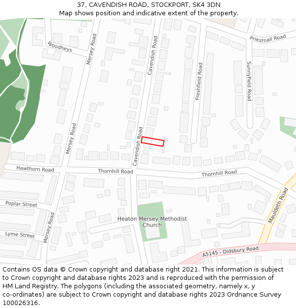 37, CAVENDISH ROAD, STOCKPORT, SK4 3DN: Location map and indicative extent of plot