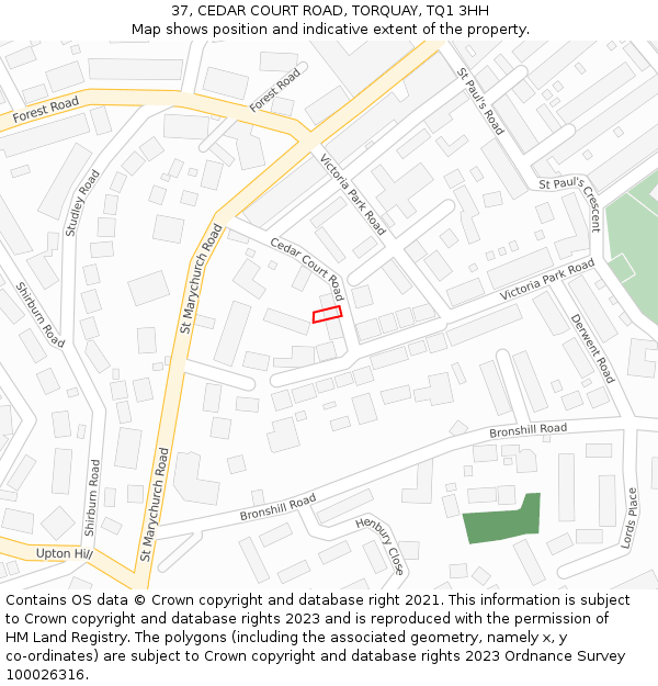 37, CEDAR COURT ROAD, TORQUAY, TQ1 3HH: Location map and indicative extent of plot