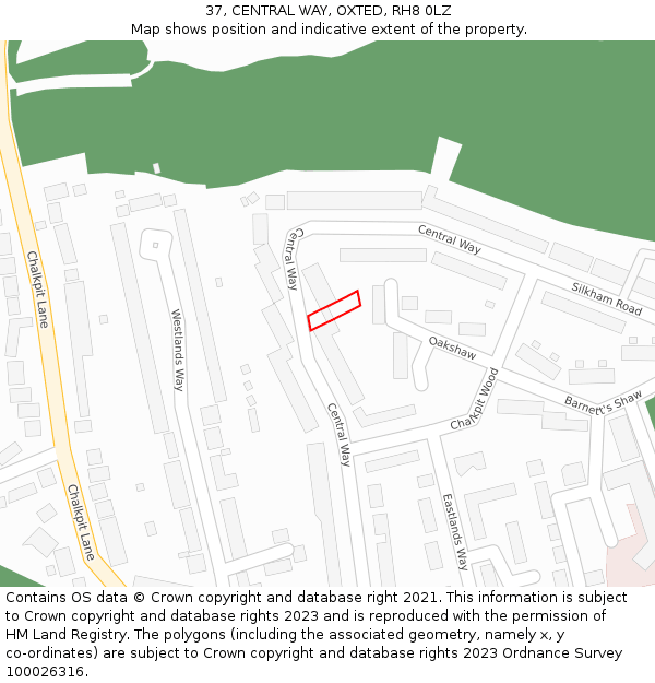 37, CENTRAL WAY, OXTED, RH8 0LZ: Location map and indicative extent of plot